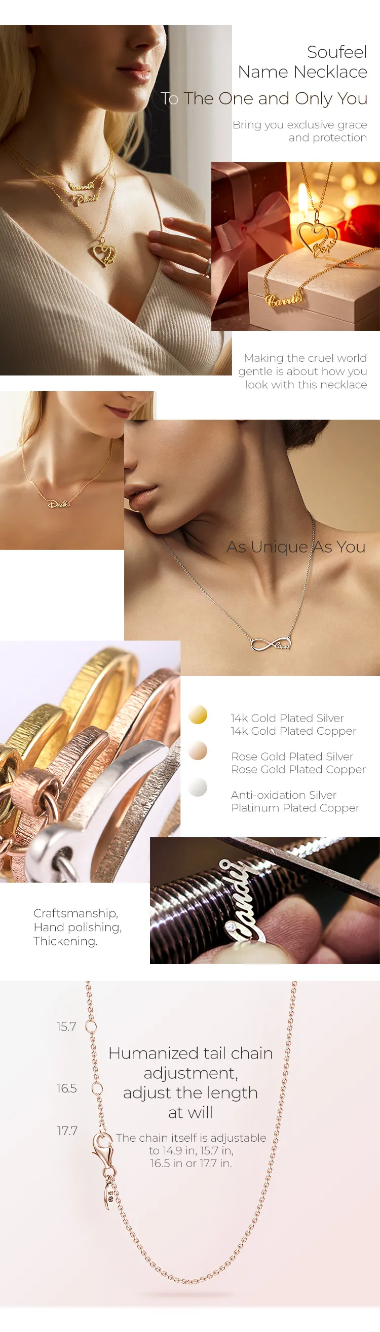 Infinity Necklace with Five Names, Name Necklace - Silver