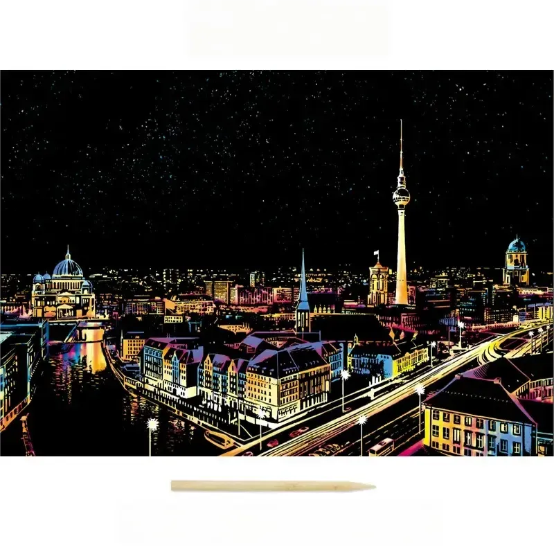 Colorful City Night Scene Scratch Painting Scratch Handmade Scratch Painting DIY Creative Handmade Painting