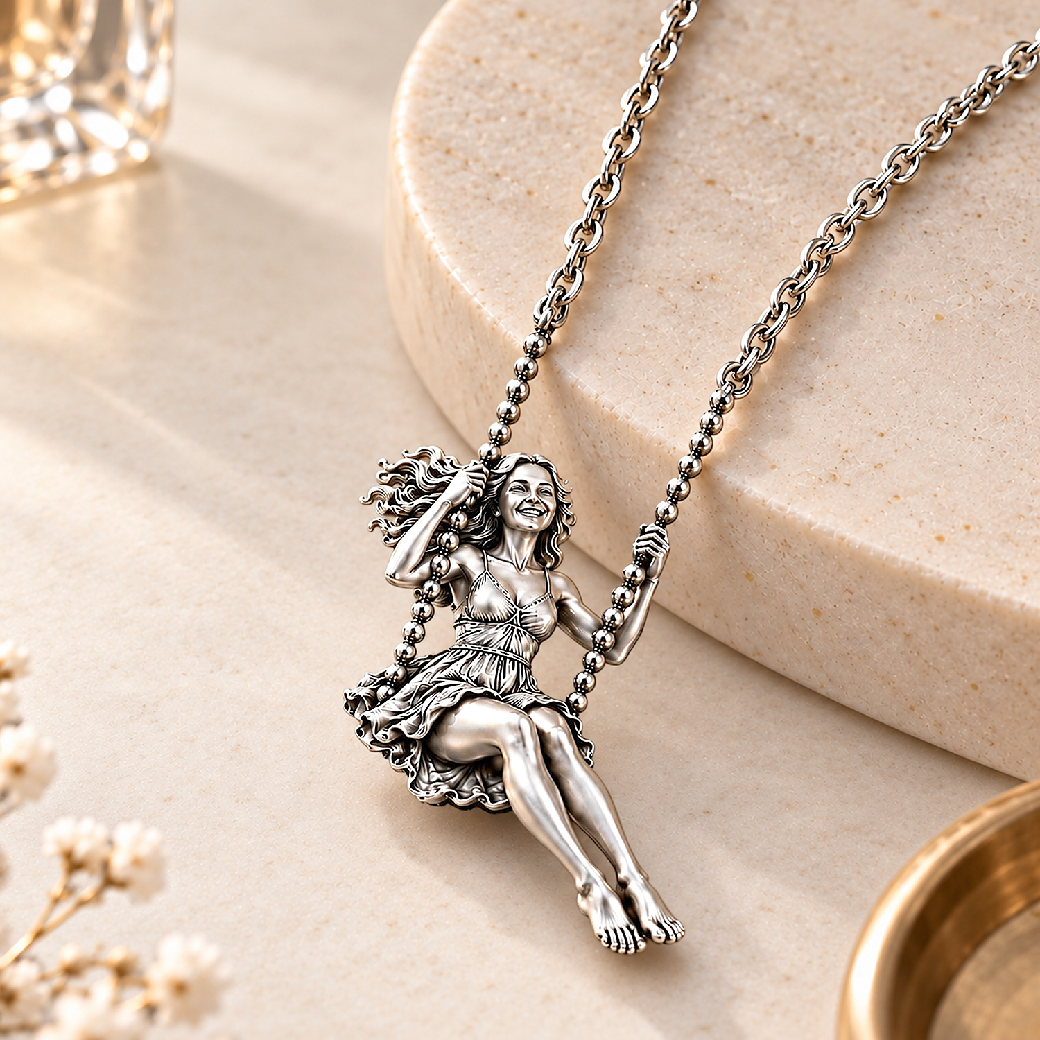 Custom 925 Sterling Silver Swing Pendant Necklace – Personalized Photo Sculpture, Handmade Jewelry