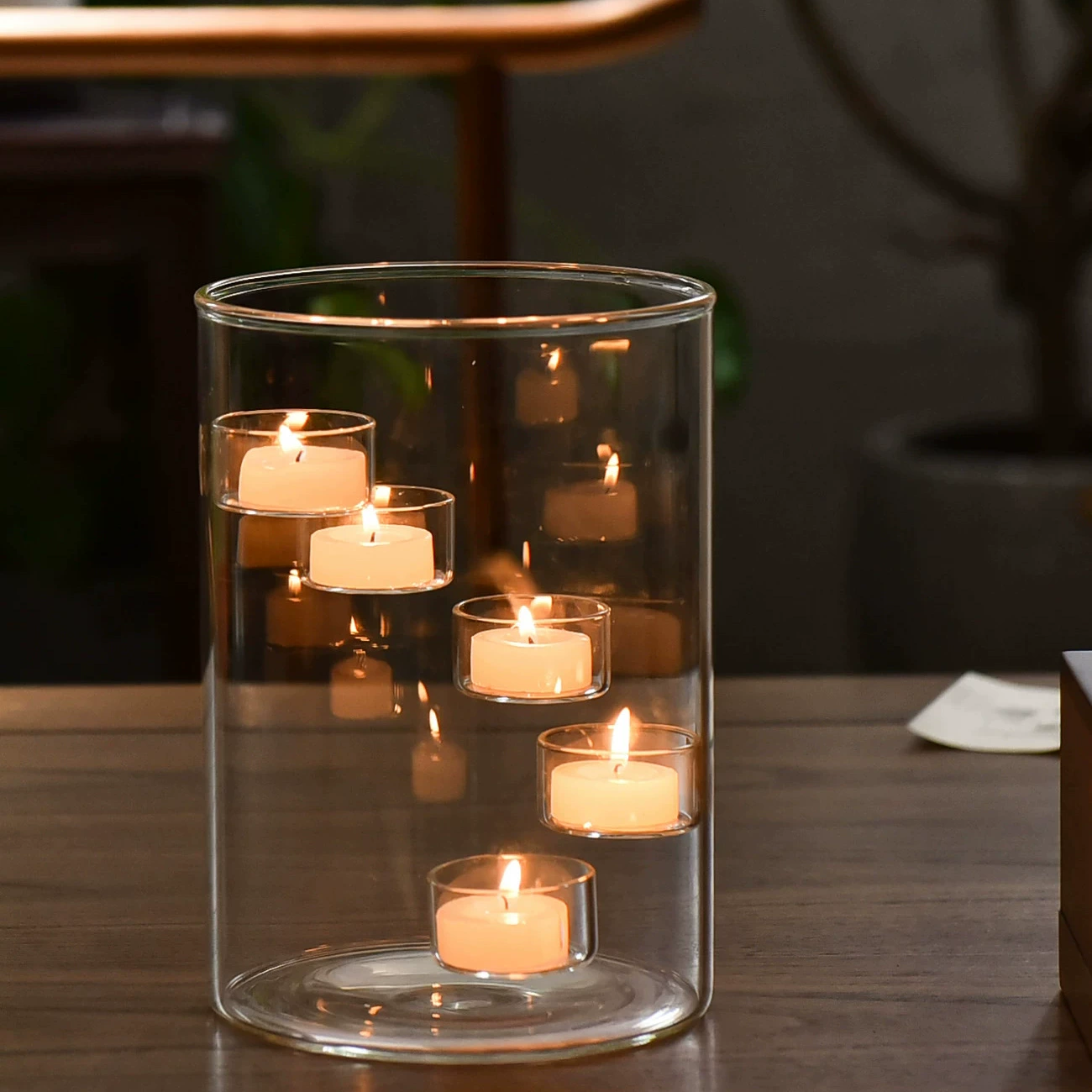 Halloween Multi-Tier Glass Hurricane Tealight Candle Holder Large Spiral Floating Glass Votive Holder for Pumpkin Candles Spooky Fall Table Centerpiece Halloween Party Decor