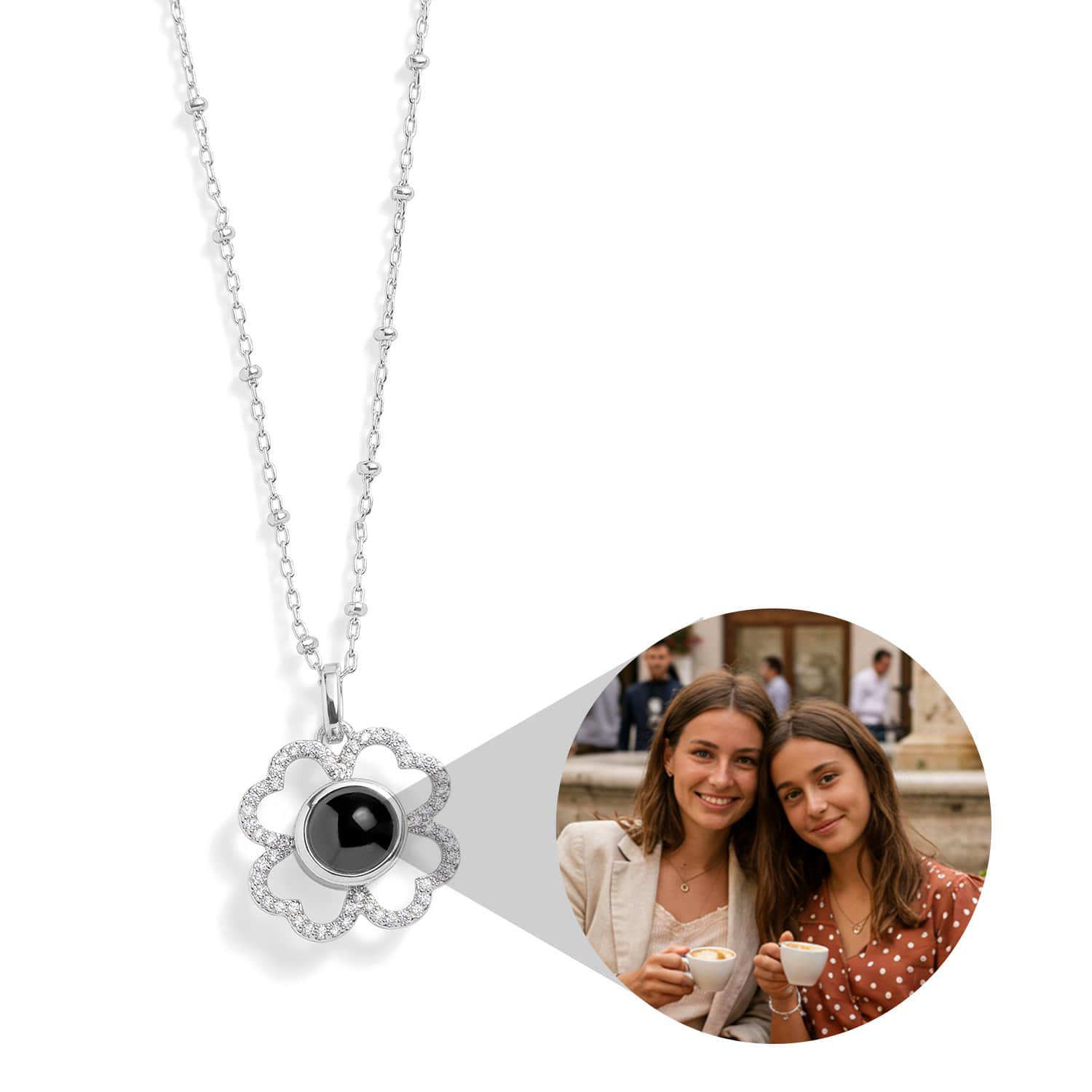 Personalized Clover Photo Necklace Custom Projection Gem Crystal Necklace Christmas Gifts for Wife