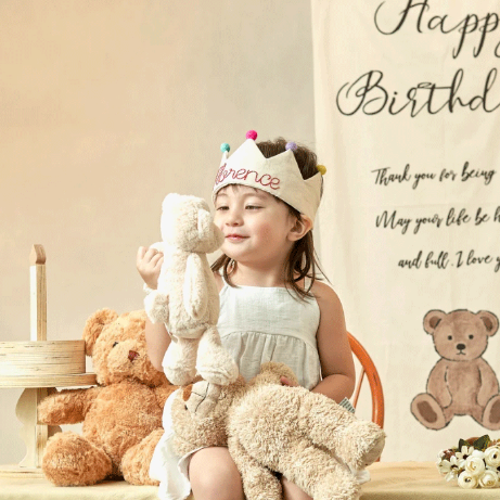 Hand Embroidered Linen Crown for Kids and Children's Birthdays, Personalized Gifts | Keepsake for First Birthday Party | Neutral Birthday