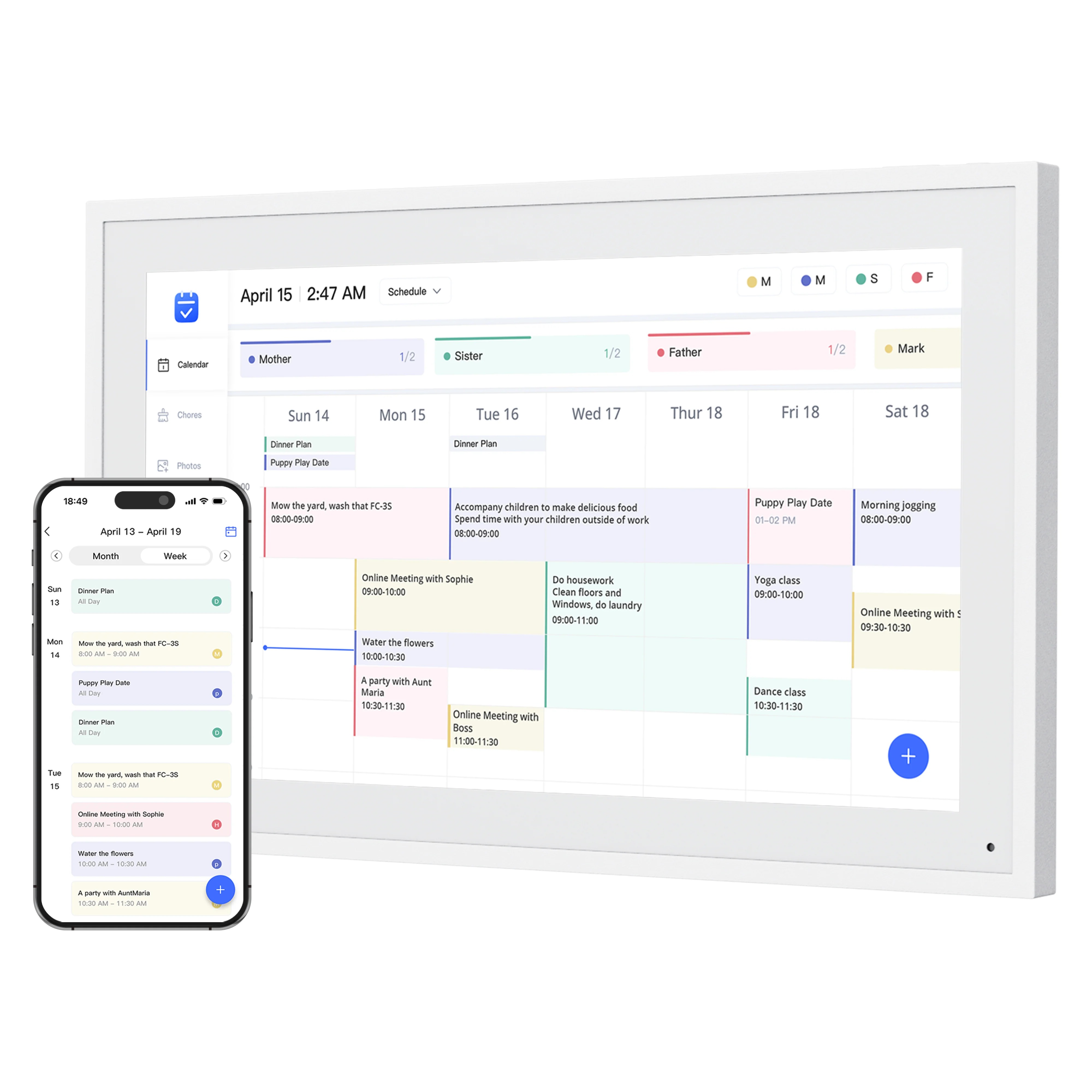 Digital Family Calendar Photo Frame Interactive Chore Chart & Schedule Manager Gifts for Family