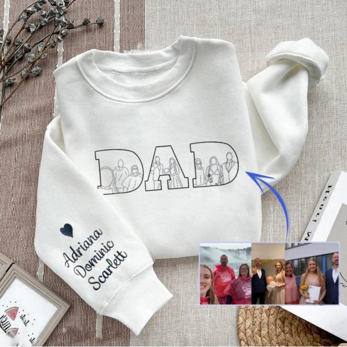 Custom Photo Embroidered Sweatshirt Unique Gift for Dad Father's Day Gift