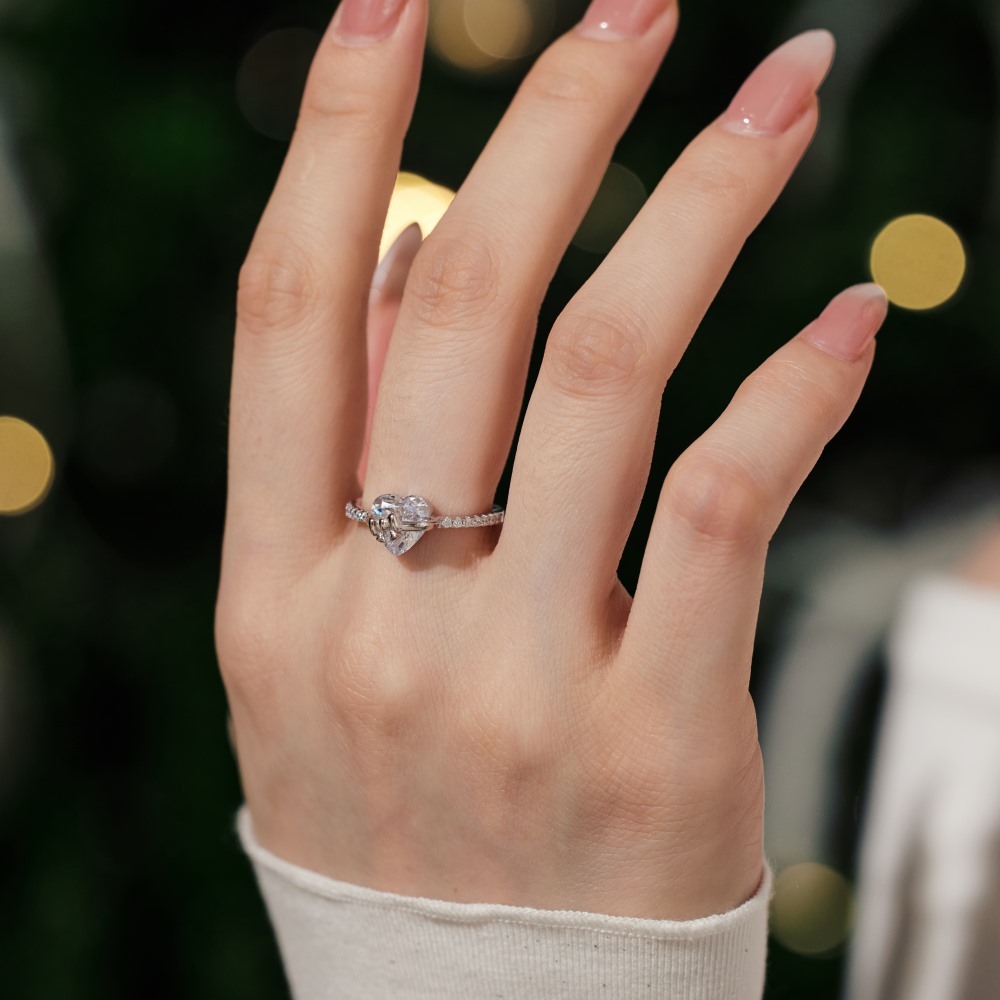 Heart Bow Ring Sterling Silver Ring Zircon Ring Gift For Her