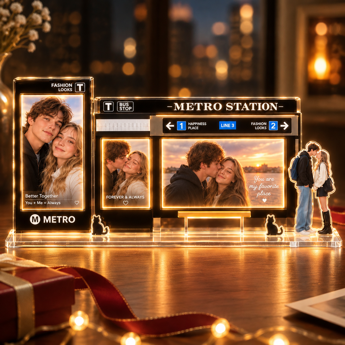 Custom Metro Station Photo Display – Light-Up Anniversary Gift for Couples