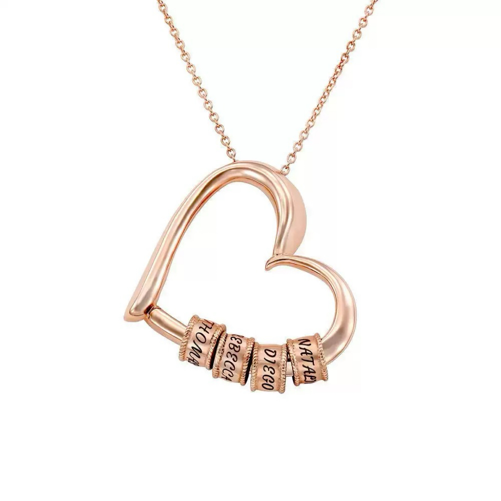 Personalized Name Charm Heart Necklace with Wooden Gift Box and Card Custom Family Jewelry Gift for Mom for Her