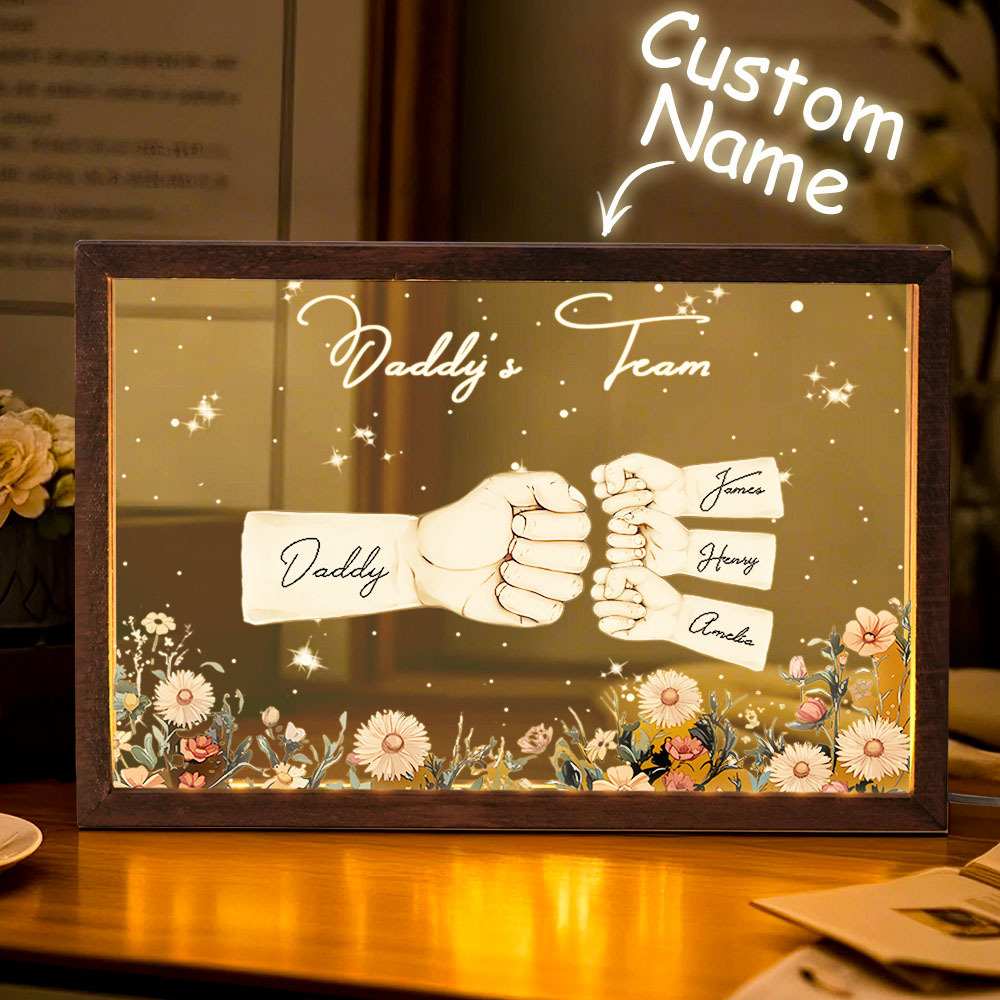 Personalized Fists Night Light Daddy's Team Wood Base Best Gift for Father's Day