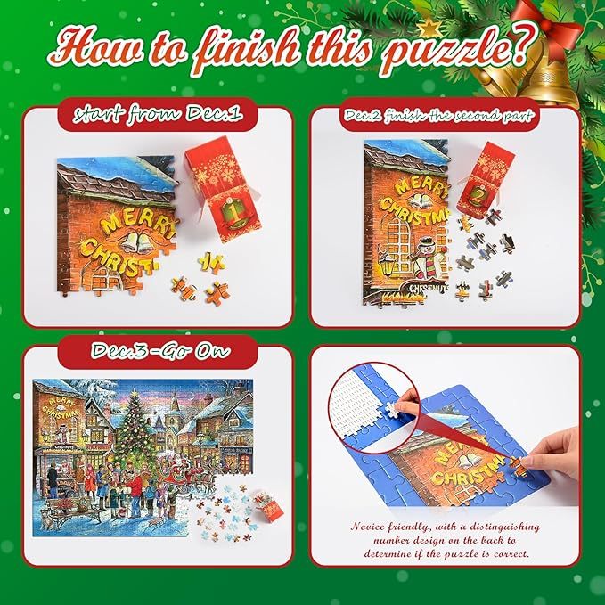 Advent Calendar 2024 Christmas Jigsaw Puzzles 24 Days Surprise Christmas Countdown Calendars 1000 pieces Jigsaw Puzzles for Adult Families Great Stocking Stuffer Christmas Gifts Puzzle Home Decoration