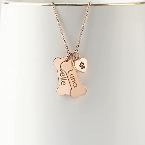 Customized Name Necklace Dog Mom Necklace Dog Lover Gift Dog Bone Necklace Paw Print Necklace