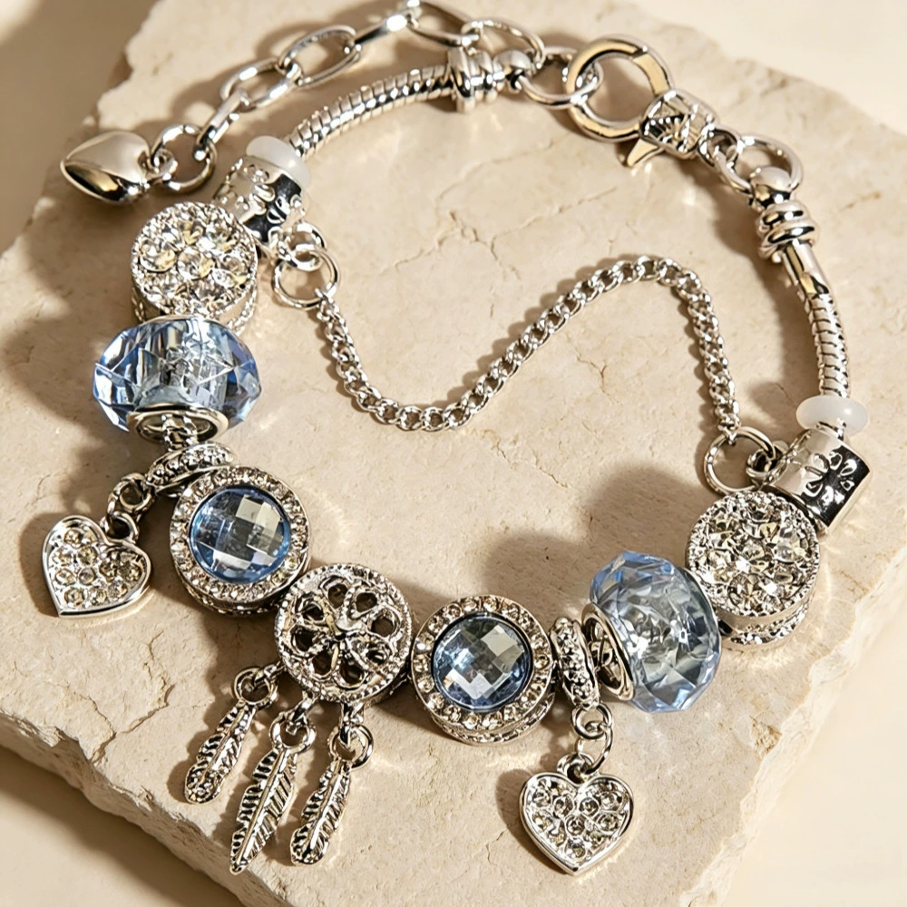 DIY Beaded Charm Bracelet for Women & Girls Cute Ocean Shell Floral Heart Pendant Beaded Bracelet Trendy Bangle Gift Jewelry