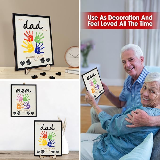 Hands Down Best Mom Ever DIY Handprint Kit with Non-Toxic Paints Art Craft Family Keepsake Wood Frame Mother's Day Gift Family Memories Sign with Kids Names