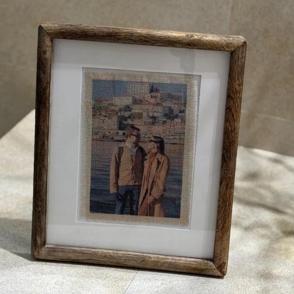 Custom Photo Linen Personalised Natural Linen Print with Text Vintage Style