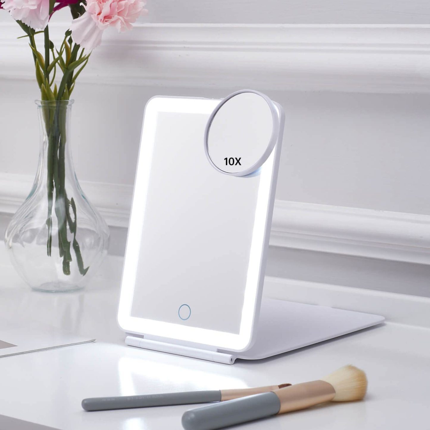 Engraved Name Led Makeup Mirror Three-Color Light With Light Makeup Mirror Dimming Touch Mirror Flip Beauty Mirror Portable Dressing Mirror