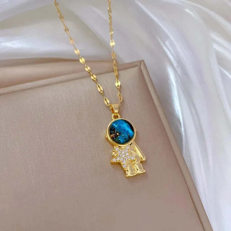 Celestial Zodiac Necklace Collection for Women Gold Color Planet Moon Astronaut Pendant Necklaces Jewelry Gifts