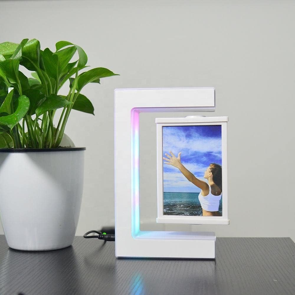 Magnetic Levitation Photo Frame with LED Lights, Floating 3-Sided Display Stand for Photos & Art, Unique Birthday Gift