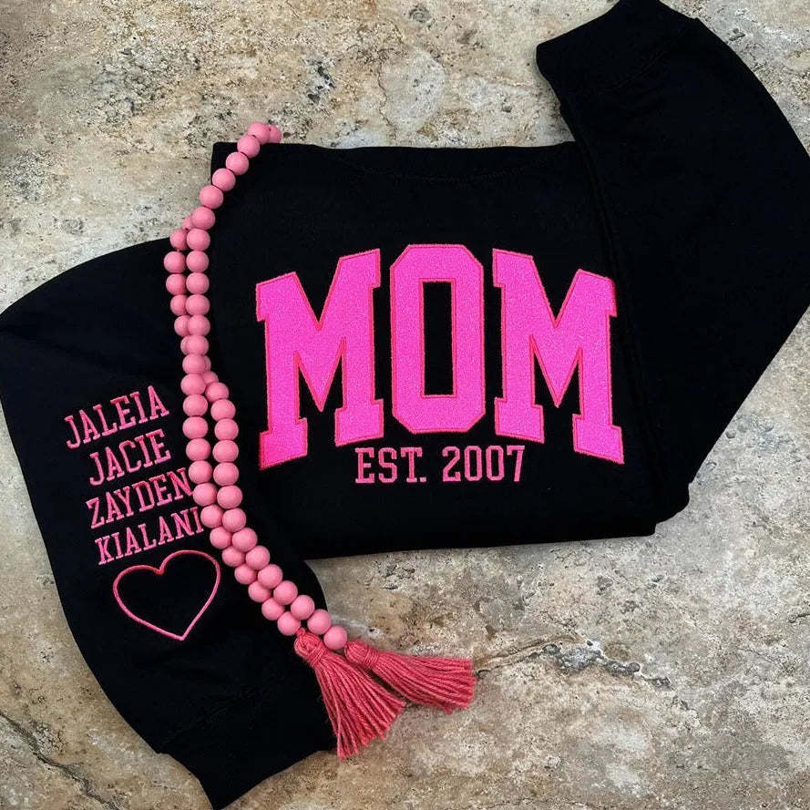 Custom Embroidered Glitter Vinyl MAMA Sweatshirt-Gift For Mum & Grandma Mother's Day Gifts - soufeelus