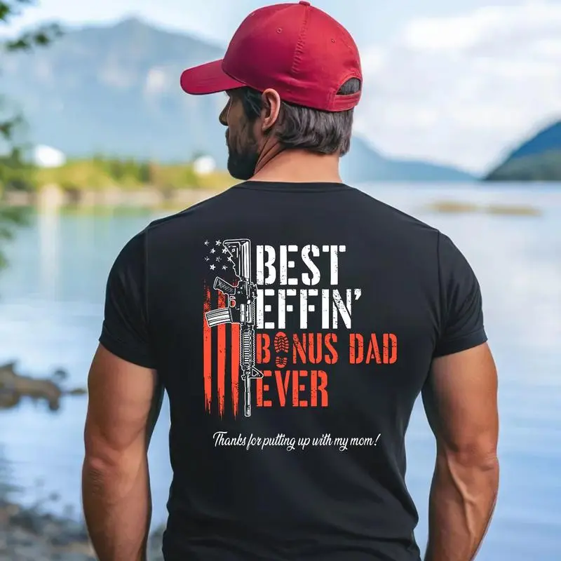 American Flag Bonus Dad Men's Tee - Tactical Style Father's Day Graphic Shirt