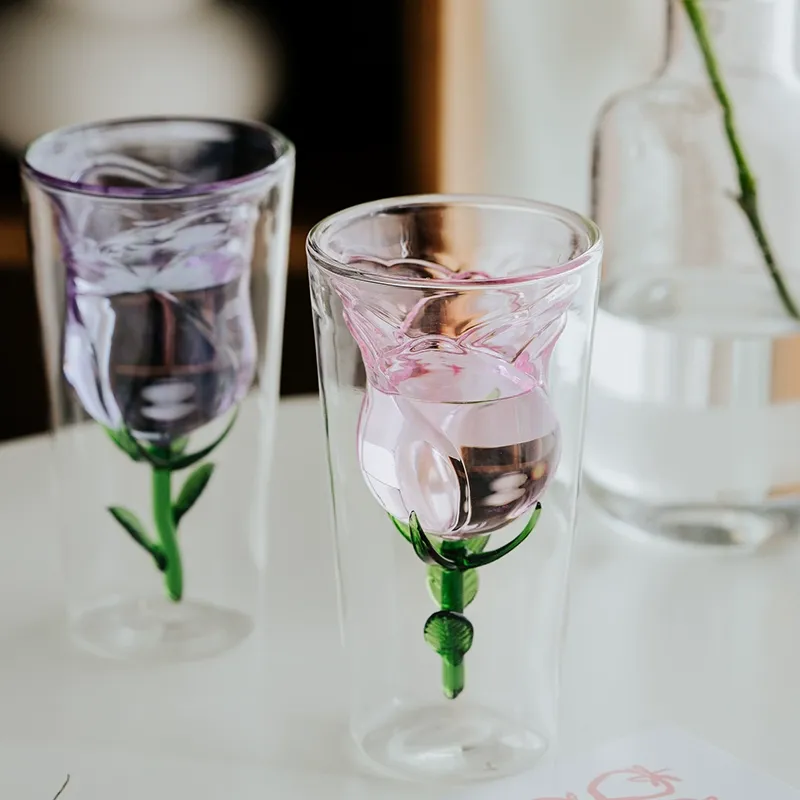 Double Layer Rose Glass Cup Mother'S Day Gift For Mom