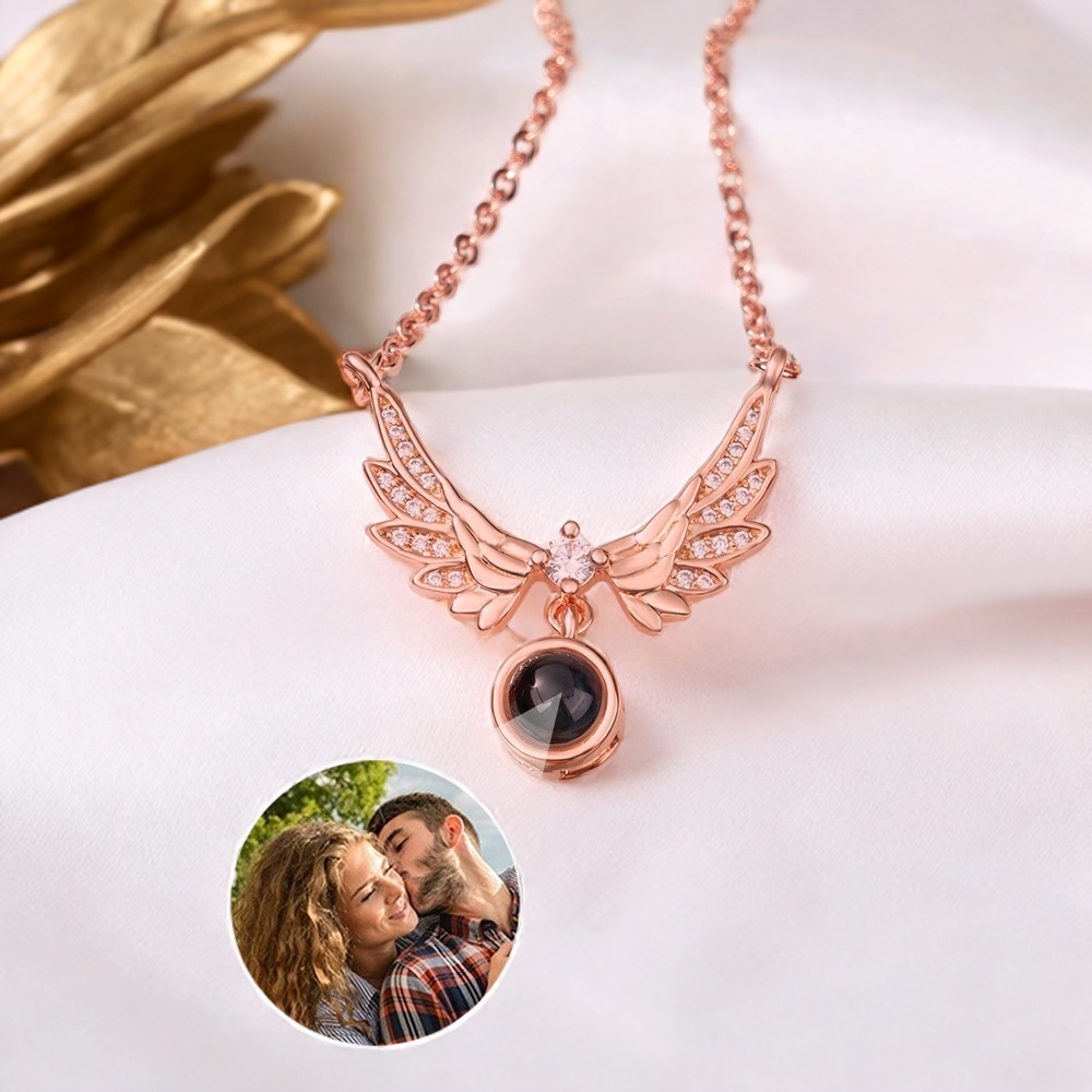 Personalized Wing Photo Projection Necklace with Picture Inside Gifts for Mom