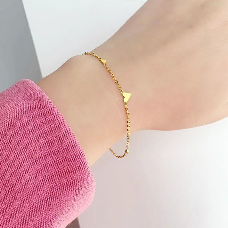 Minimalist Gold Tone Heart Charm Bracelet | Dainty Layering Wrist Chain Luxury Jewelry Gift for Women