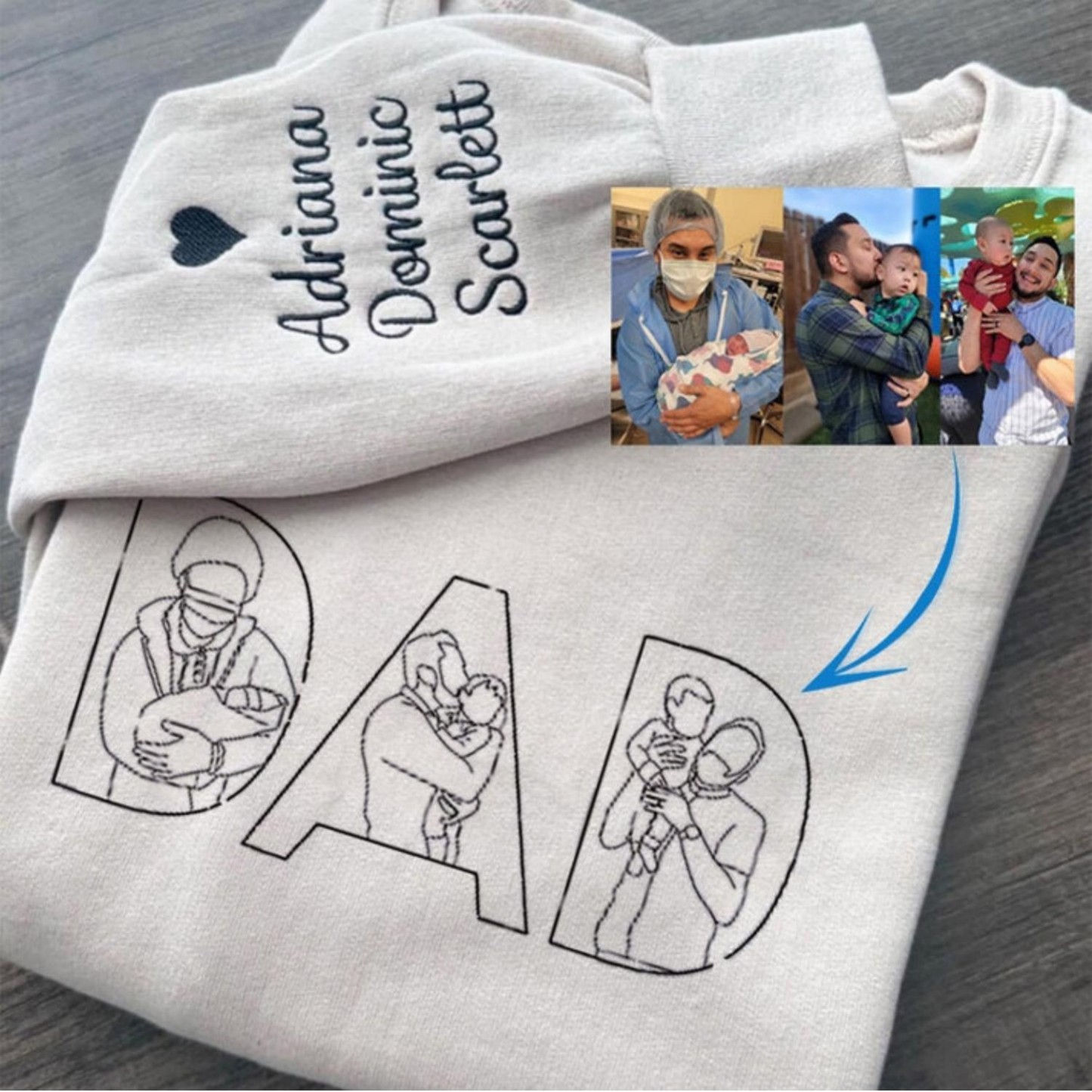 Custom Photo Embroidered Sweatshirt Unique Gift for Dad Father's Day Gift