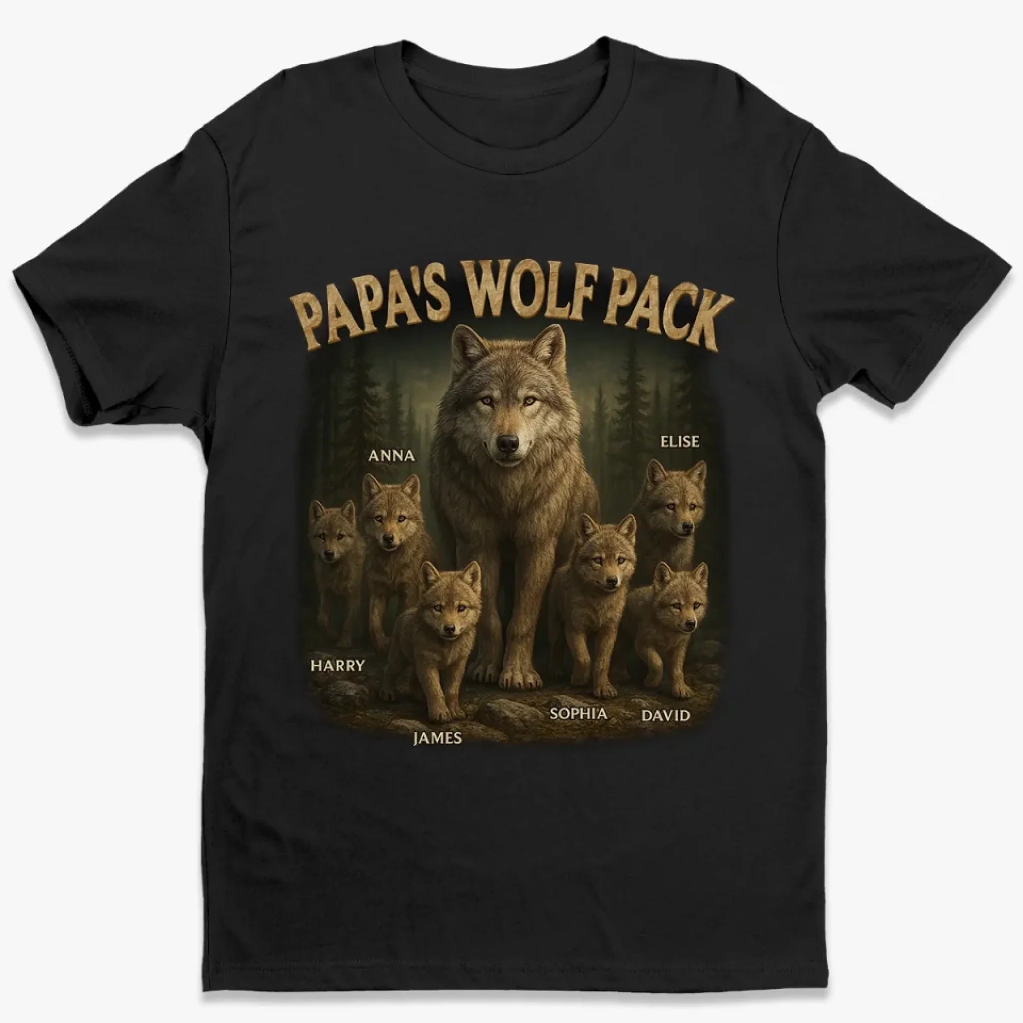 Papa's Wolf Pack - Family Personalized Custom Unisex T-shirt, Premium T-shirt, Hoodie - Father's Day, Gift For Dad, Grandpa