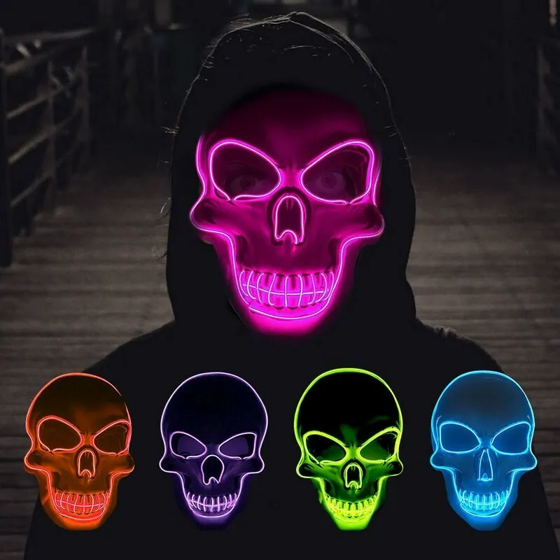 Halloween Scary Mask LED Skeleton Mask Purge Hacker Mask Glow in The Dark Mask for Halloween Costume Party Creepy Spooky