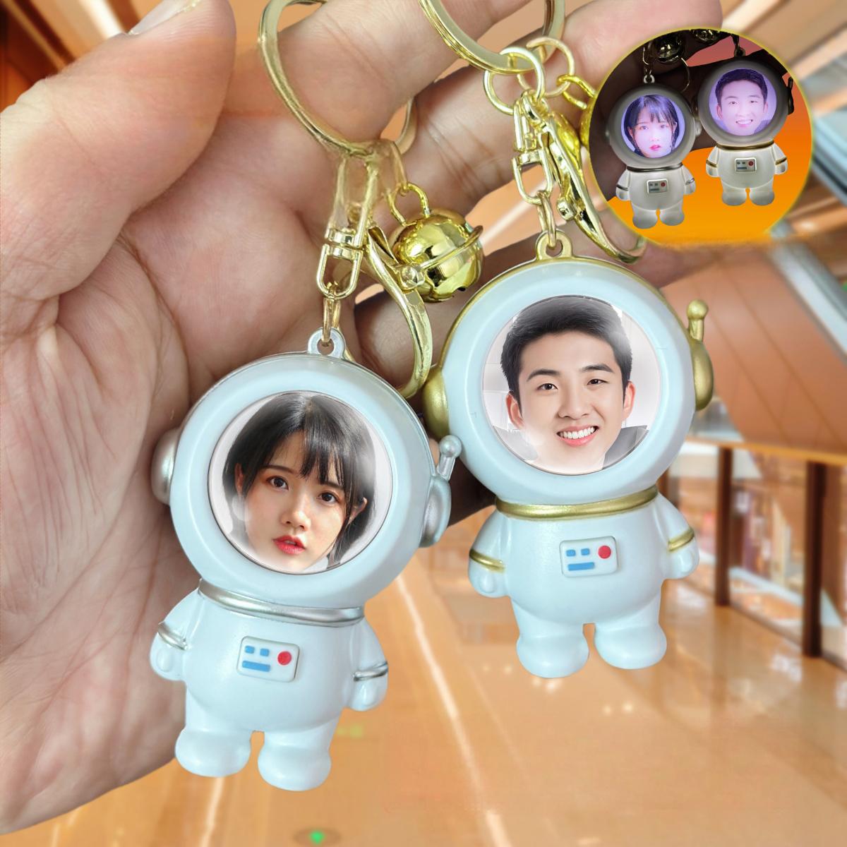 Custom Photo Doll Keychain With Light And Sound Effects Portrait Astronaut Pendant