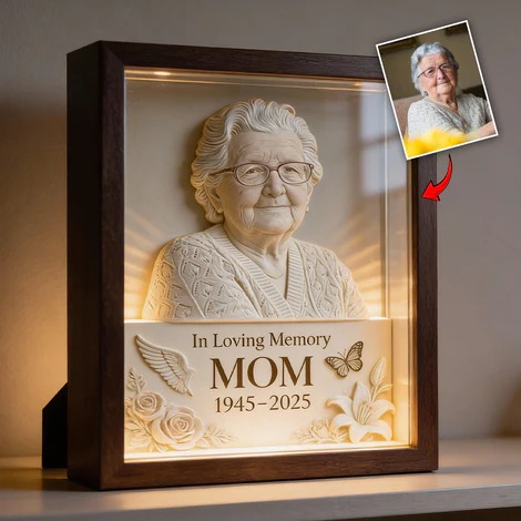 In Loving Memory Personalized Memorial Wooden Frame LED Light, Custom Photo Remembrance Frame, Mother's Day Memorial Gift