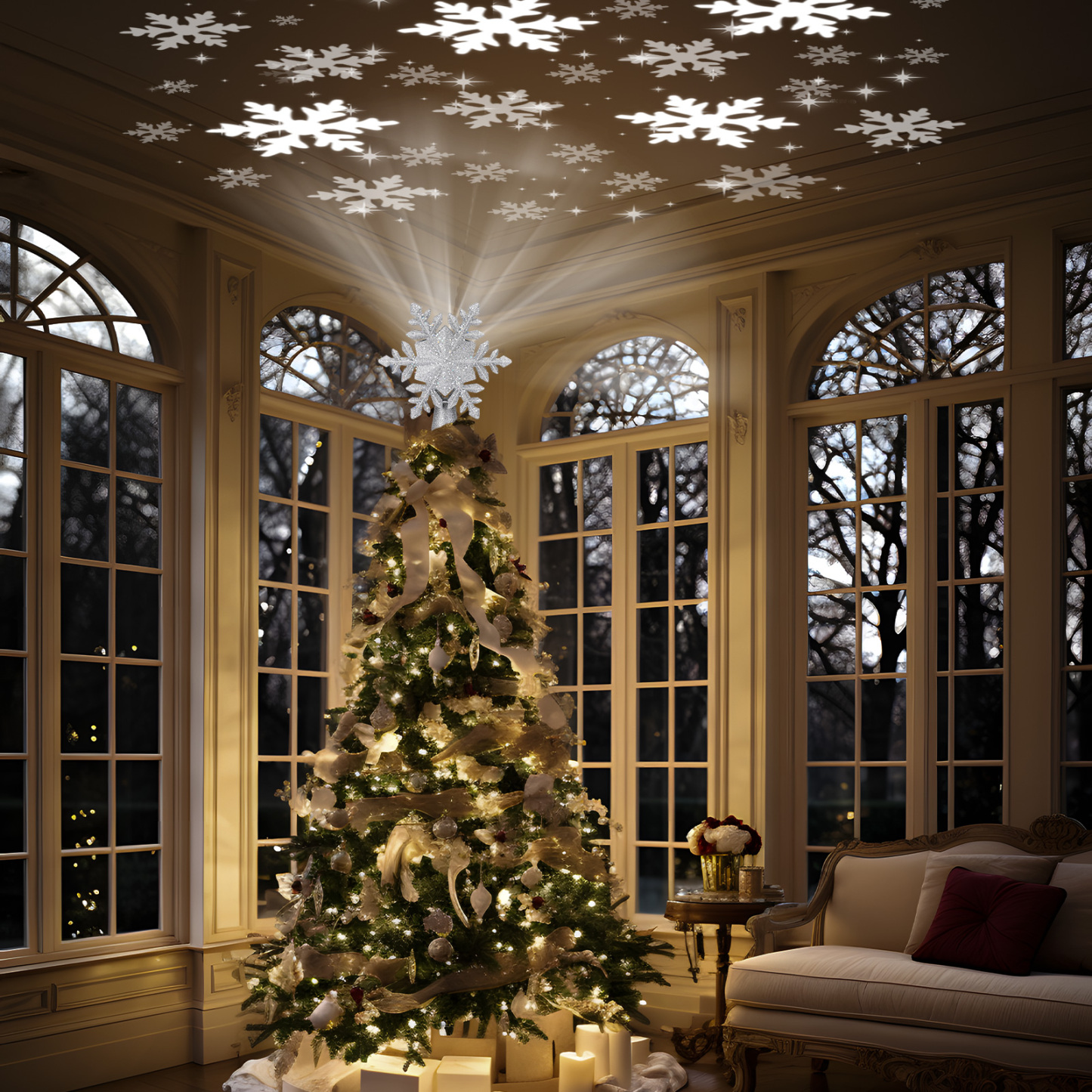 Christmas Tree Topper Lighted with Built-in Projection 3D Glitter LED Tree Top Projector for Christmas Tree Xmas Holiday Winter Home Wonderland Party Ornament