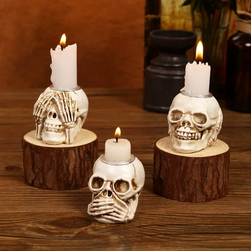 Halloween Skeleton Candle Holder Creepy Skull Ghost Hand Decoration for Spooky Atmosphere
