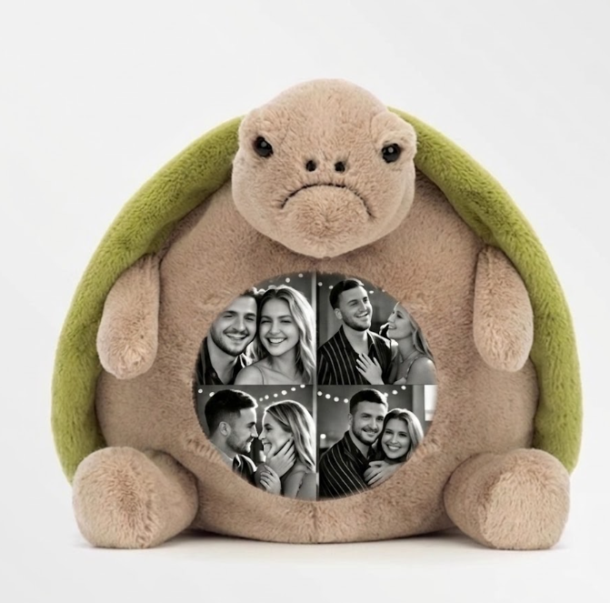 Custom Photo Turtle Plush – Personalized Hidden Belly Picture Plushie, Unique Romantic Anniversary & Birthday Gift for Couples