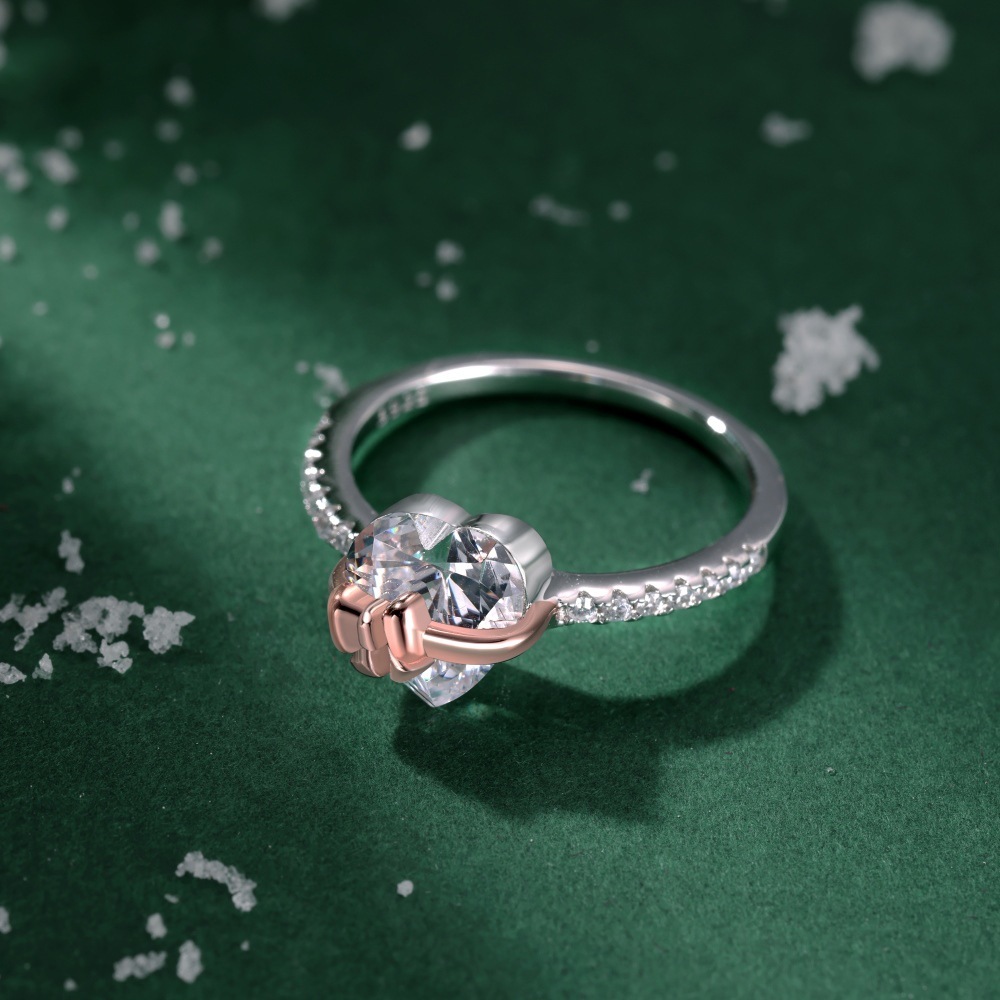 Heart Bow Ring Sterling Silver Ring Zircon Ring Gift For Her