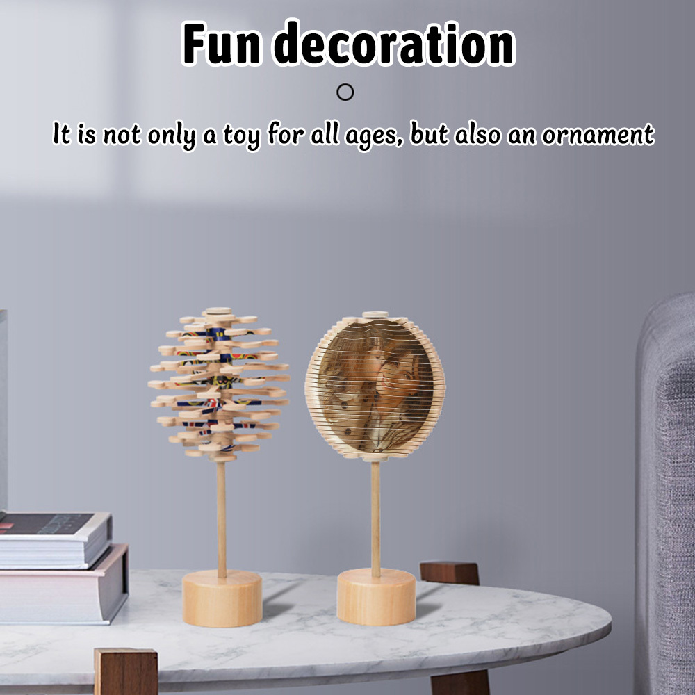 Custom Photo Wooden Fibonacci Spiral Tree Spinner Personalized Creative Stress Relief Toy - soufeelus