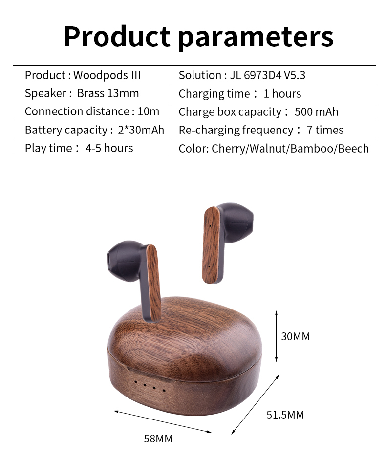 Personalized Name Wooden Tws in Ear Earphone BT5.3 Bluetooth Wireless Auriculares Sem Fio Inalambricos Eco Friendly Earbuds