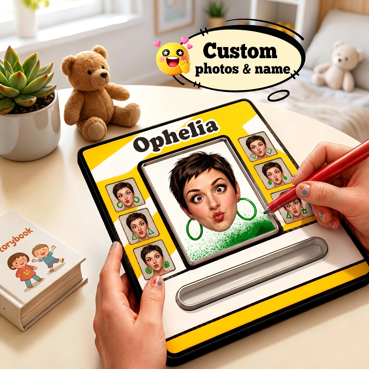 Custom Magnetic Face Drawing Board – Personalized Wooly Style Beard & Hair Art Toy, Mess-Free Magnetic Sketch Toy for Kids & Family
