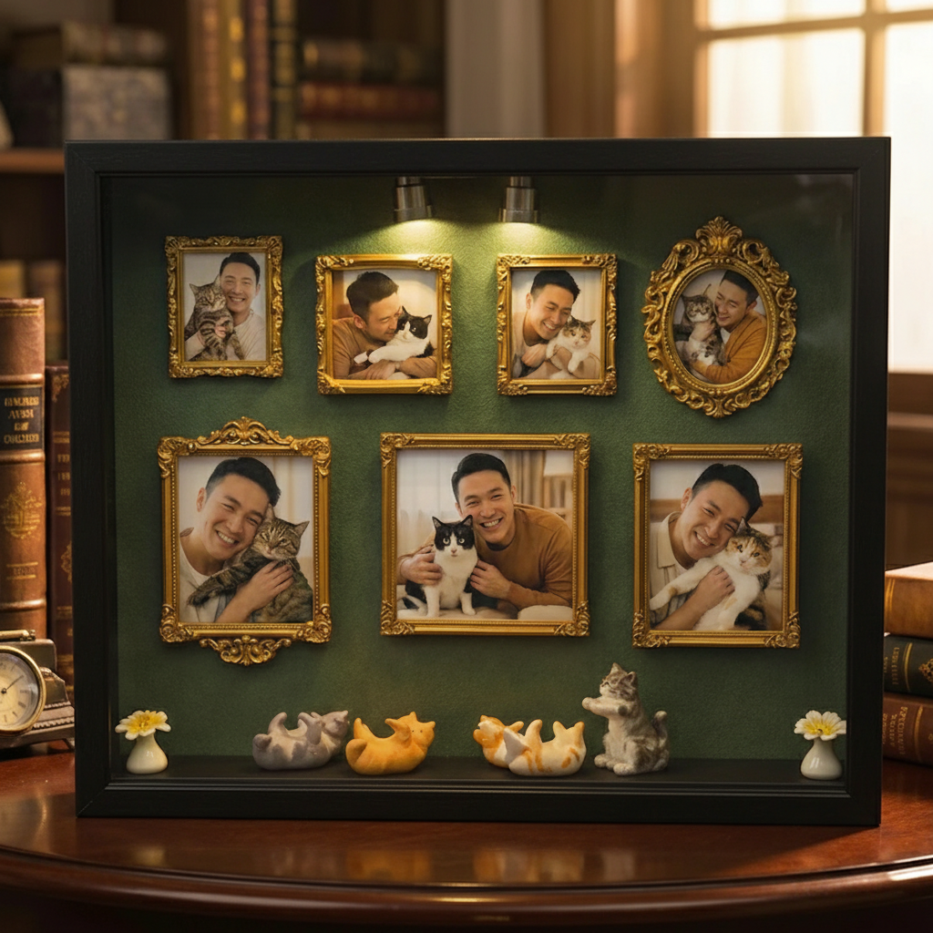 Mini Museum Silhouette Box Celebrate Your Unique Memories Custom Photo Display Frame Set with Miniature Pet Figurines Gifts for pet lovers