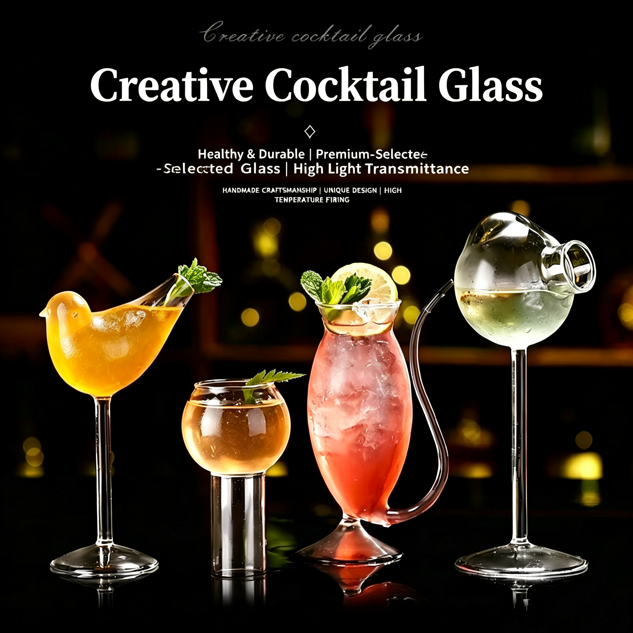 Creative Novelty Cocktail Glass Collection Bird Shaped Glass Vampire Sipping Glass Molecular Mixology Goblet Unique Glassware Set for Bars Parties & Home