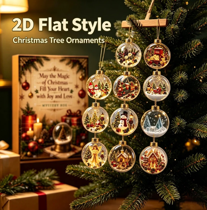 Christmas Advent Calendar 2026 24 Days Countdown Mystery Box Flat Acrylic Christmas Tree Ornaments Baubles Festive Holiday Decoration Gift for Kids Adults