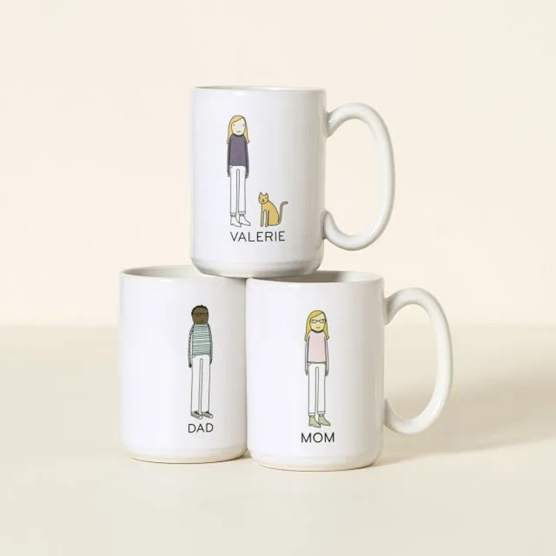 Personalized Family Mugs Custom Your Family Name and Artwork Depicting Each Family Member.