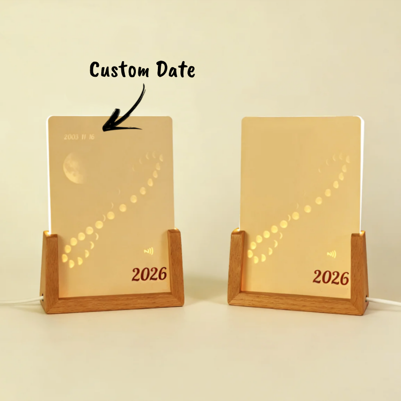 Personalized Glowing Desk Calendar Custom Moon Phase Photo Calendar Night Light New Year Gift