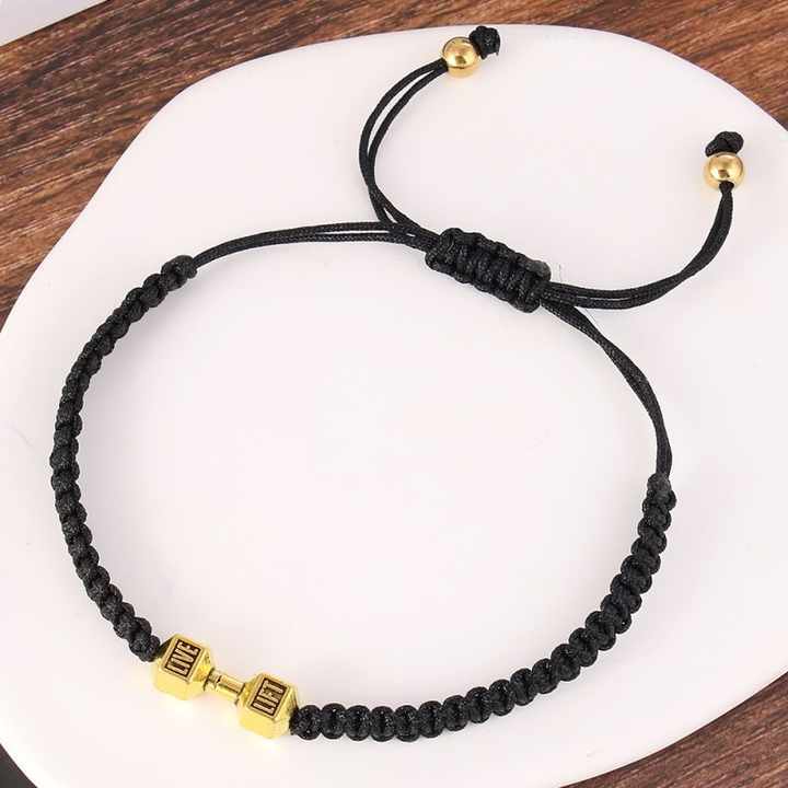 Adjustable Handmade Rope Mens Bracelet Braided Dumbbell Bracelet for Men