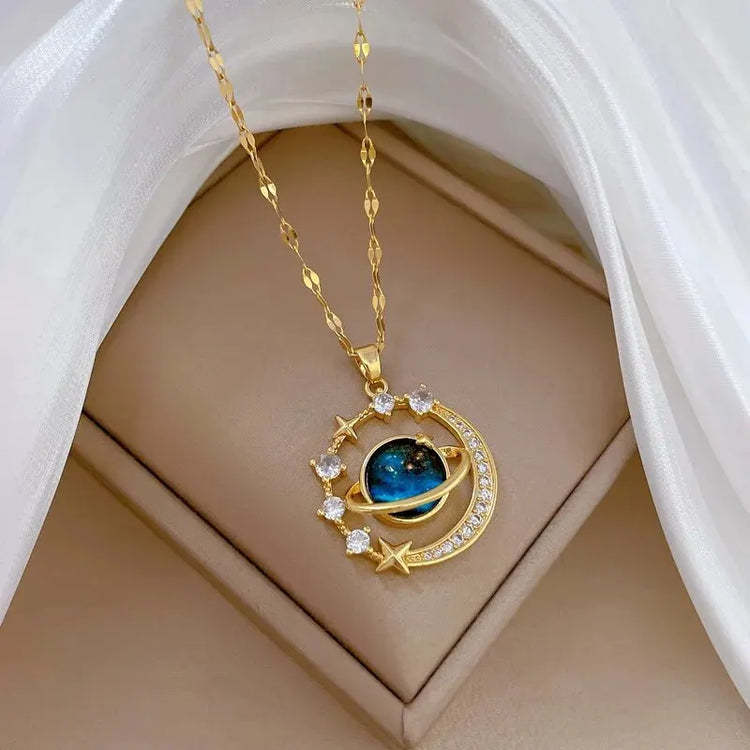 Celestial Zodiac Necklace Collection for Women Gold Color Planet Moon Astronaut Pendant Necklaces Jewelry Gifts