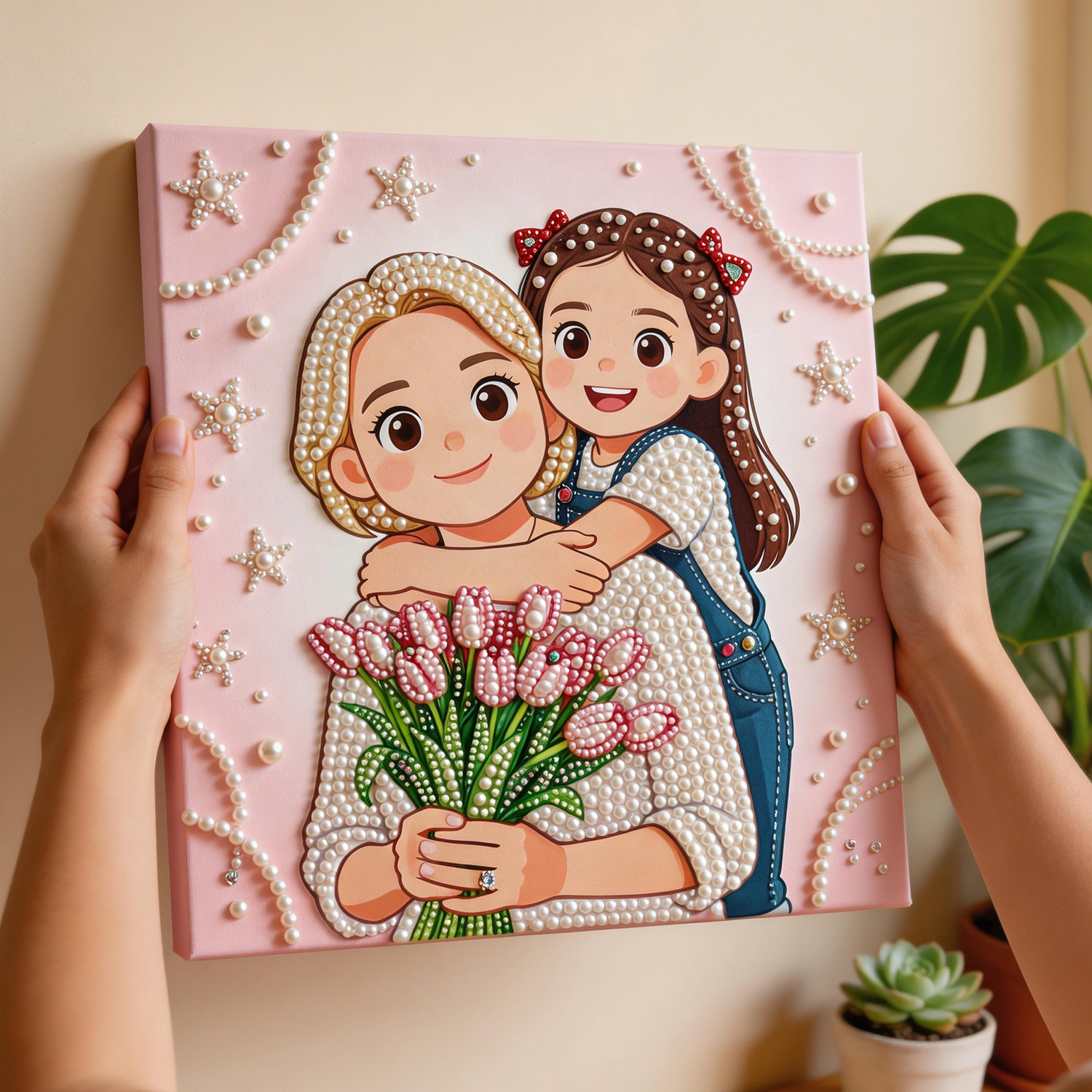 Custom Photo DIY Pearl Painting Kit with Beginner-Friendly Craft Set and Frame Personalized Beads Art Mother’s Day Gift for Mum from Daughter or Son