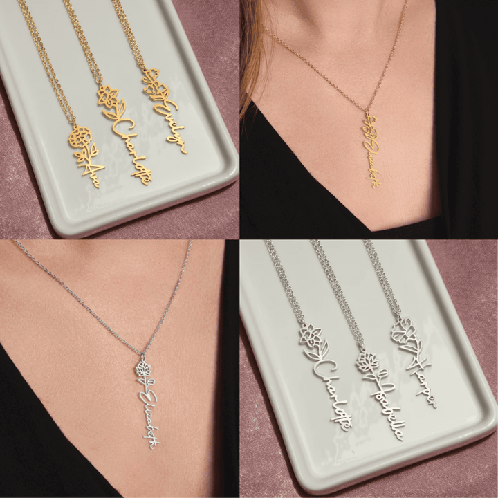 No Rain - No Flowers - Never Forget That I Love You | Birth Flower Name Necklace