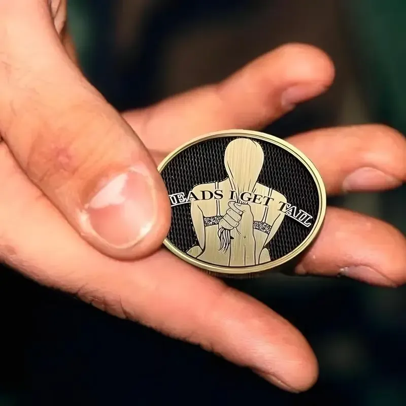 Funny Heads and Tails Coin Heads I Get Tails Tails I Get Head Adult Prank Gift Lucky Challenge Coin Valentine's April Fools Gift Round Lightweight