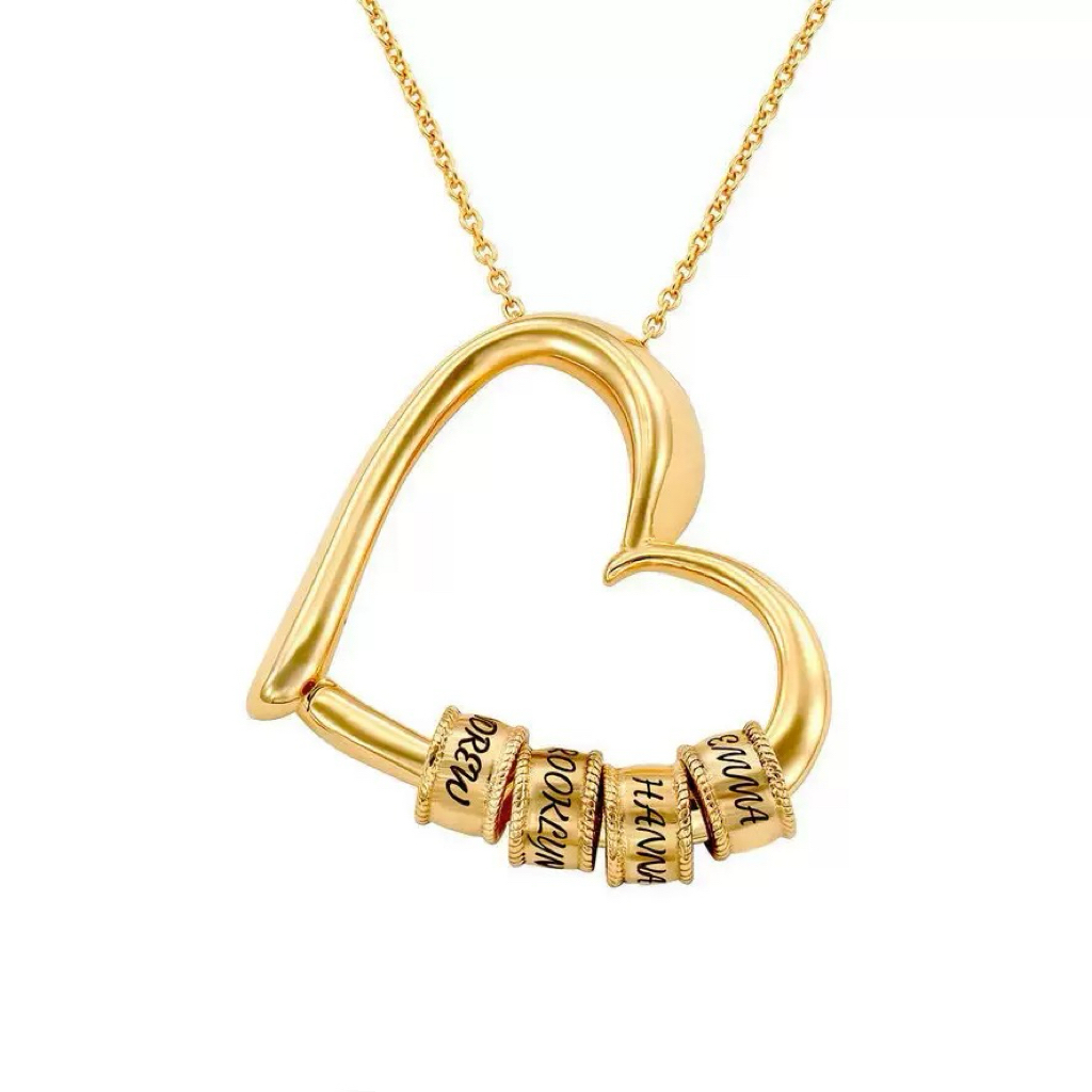 Personalized Name Charm Heart Necklace with Wooden Gift Box and Card Custom Family Jewelry Gift for Mom for Her