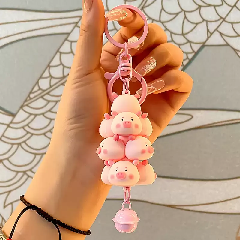 Piggy Stacking Keychain with Bell Cute Animal Keychain Gift for Friends