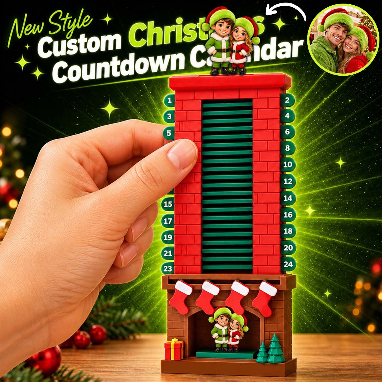 Personalized Christmas Advent Calendar Custom Photo Santa Chimney Drop Down Countdown Board Interactive Holiday Decor Gift for Family Kids